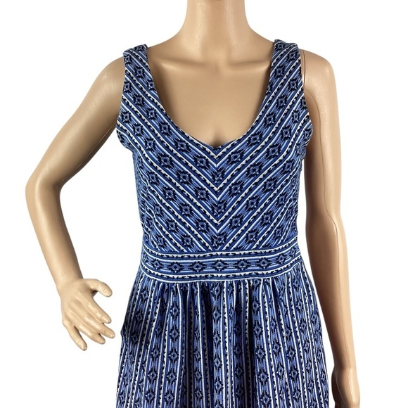 Maeve Anthropologie Blue Geometric Print Fit & Flare Dress Size 10 Sleeveless - Picture 2 of 7